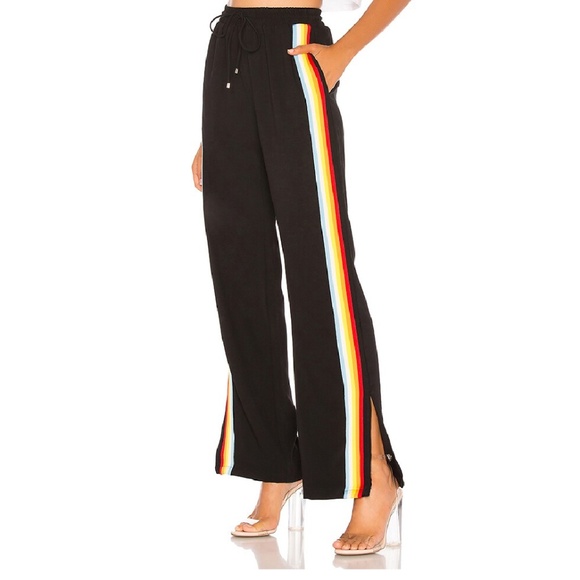 REVOLVE WOMEN’S LESLIE STRIPE RAINBOW TRACK PANTS, SIZE EU 38/ US 6, BLACK - Picture 1 of 14
